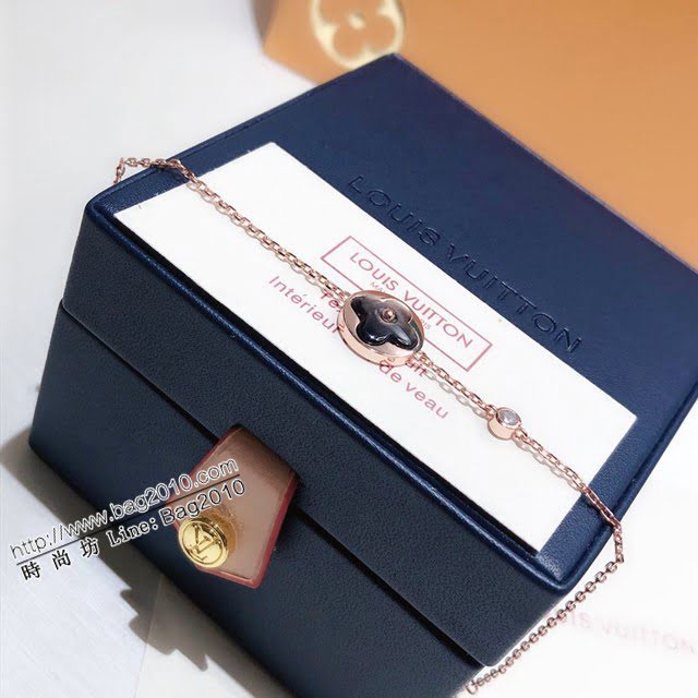Louis Vuitton純銀飾品 路易威登天然黑灰色母貝手鏈 LV單花單鑽手鏈  zglv2143